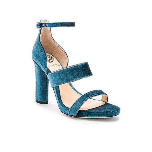 (Sold) Vince Camuto Robeka Velvet Sandals Peacock - Picture 2 of 12